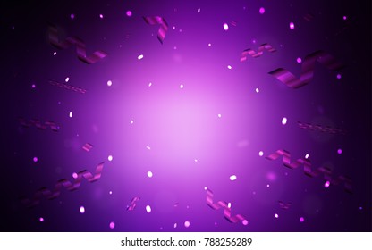 Dark Purple vector template with carnival confetti. Modern geometrical abstract illustration with carnival ribbons. The pattern can be used for birthday gifts, congratulations.