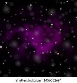 Dark Purple vector template with circles, stars. Colorful disks, stars on simple gradient background. Design for wallpaper, fabric makers.