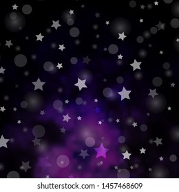 Dark Purple vector template with circles, stars. Abstract illustration with colorful shapes of circles, stars. Texture for window blinds, curtains.