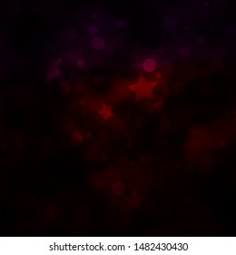 Dark Purple vector template with circles, stars. Abstract illustration with colorful shapes of circles, stars. Design for textile, fabric, wallpapers.