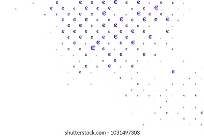 Dark Purple vector template with cryptocurrency. Blurred design in simple style with symbols of Euro. The pattern can be used for financial, investment websites.