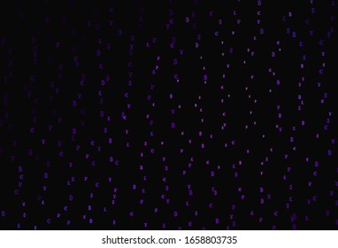 Plantilla vector púrpura oscura con moneda. Ilustración abstracta con coloridos símbolos financieros digitales. Diseño para publicidad de negocios de economía, riqueza.