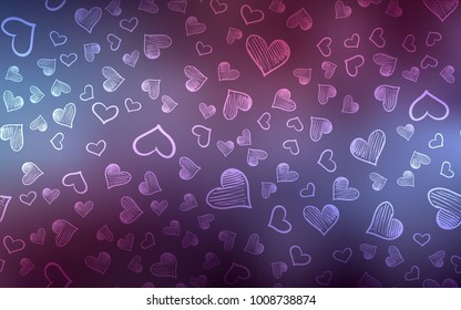 Dark Purple vector template with doodle hearts. Blurred decorative design in doodle style with hearts. Pattern for carnival, festival romantic leaflets.