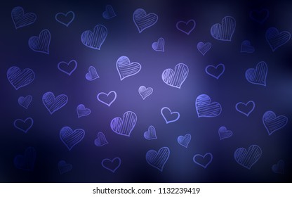 Dark Purple vector template with doodle hearts. Beautiful colored illustration with hearts in celebration style. Pattern for marriage gifts, congratulations.