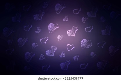 Dunkelviolette Vektorvorlage mit doodle Herzen. Illustration mit Herzen in Liebe Konzept für Valentinstag. Muster für Ehegeschenke, Glückwünsche.