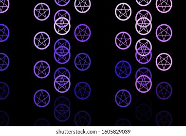 Dark Purple vector template with esoteric signs. Illustration with magical signs of spiritual power. Simple design for occult depiction.