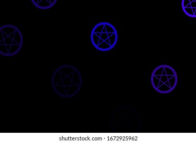 Dark Purple vector template with esoteric signs. Illustration with magical signs of spiritual power. Simple base for your occult design.
