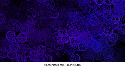 Dark Purple vector template with esoteric signs. Colorful mystic symbols with a gradient in ancient style. Background for esoteric, mystic designs.