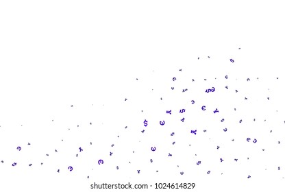 Dark Purple vector template with Euro, Dollar, Yen. Abstract illustration with colored financial digital symbols. The pattern can be used for financial, investment websites.