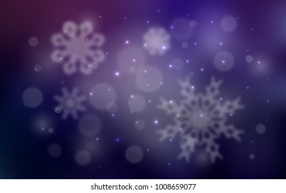 Dark Purple vector template with ice snowflakes. Blurred decorative design in xmas style with snow. New year design for your business advert.