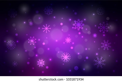 Dark Purple vector template with ice snowflakes. Shining colored illustration with snow in christmas style. The pattern can be used for new year leaflets.