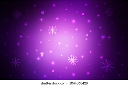 Dark Purple vector template with ice snowflakes. Glitter abstract illustration with crystals of ice. The pattern can be used for new year ad, booklets.