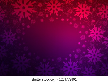 Dark Purple vector template with ice snowflakes. Shining colored illustration with snow in christmas style. New year design for your ad, poster, banner.
