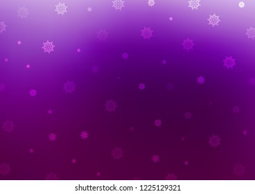 Dark Purple vector template with ice snowflakes. Snow on blurred abstract background with gradient. The pattern can be used for new year leaflets.