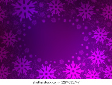 Dark Purple vector template with ice snowflakes. Decorative shining illustration with snow on abstract template. The pattern can be used for year new  websites.