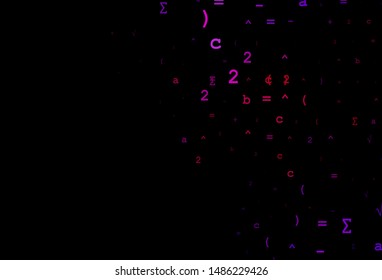 Dark Purple vector template with math simbols. Abstract illustration with colored algebra signs. Pattern for ads, poster, banner of books.