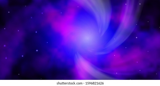 Dark Purple vector template with neon stars. Decorative illustration with stars on abstract template. Theme for cell phones.
