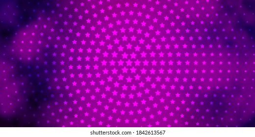 Dark Purple vector template with neon stars. Blur decorative design in simple style with stars. Pattern for wrapping gifts.