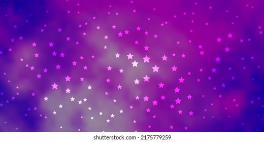 Plantilla de vector púrpura oscuro con estrellas de neón. Ilustración colorida en estilo abstracto con estrellas degradadas. Patrón para envolver regalos.