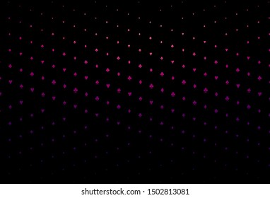 Dark Purple vector template with poker symbols. Illustration with set of hearts, spades, clubs, diamonds. Pattern for ads of parties, events in Vegas.