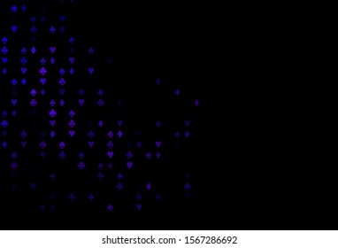 Dark Purple vector template with poker symbols. Shining illustration with hearts, spades, clubs, diamonds. Template for business cards of casinos.