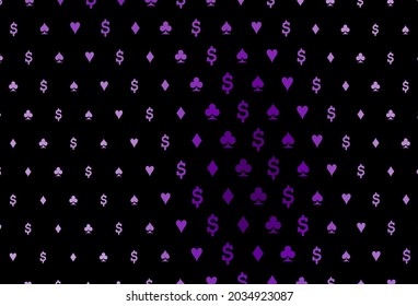 Dark purple vector template with poker symbols. Colored illustration with hearts, spades, clubs, diamonds. Smart design for your business advert of casinos.