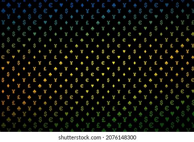 Dark purple vector template with poker symbols. Illustration with set of hearts, spades, clubs, diamonds. Pattern for booklets, leaflets of gambling houses.
