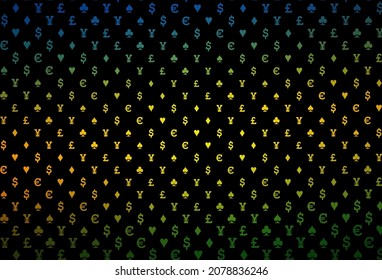 Dark purple vector template with poker symbols. Colored illustration with hearts, spades, clubs, diamonds. Pattern for booklets, leaflets of gambling houses.