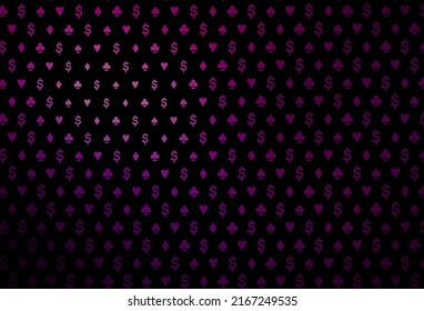 Dark purple vector template with poker symbols. Shining illustration with hearts, spades, clubs, diamonds. Pattern for leaflets of poker games, events.