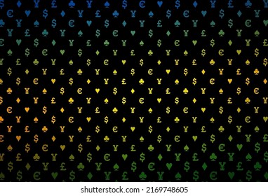 Dark purple vector template with poker symbols. Colored illustration with hearts, spades, clubs, diamonds. Smart design for your business advert of casinos.