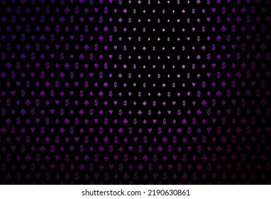 Plantilla de vector púrpura oscuro con símbolos de póquer. Ilustración brillante con corazones, espadas, palos, diamantes. Diseño de anuncios, afiches, banner de sitios web de apuestas.