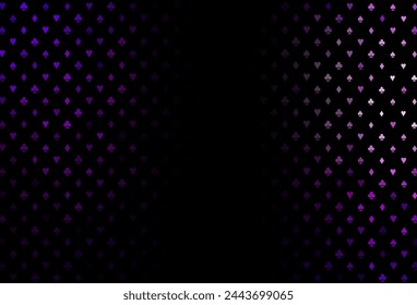 Dark purple vector template with poker symbols. Shining illustration with hearts, spades, clubs, diamonds. Smart design for your business advert of casinos.