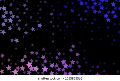Dark Purple vector template with sky stars. Blurred decorative design in simple style with stars. The template can be used as a background.