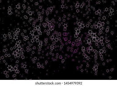 Dark Purple vector template with sky stars. Stars on blurred abstract background with gradient. Best design for your ad, poster, banner.