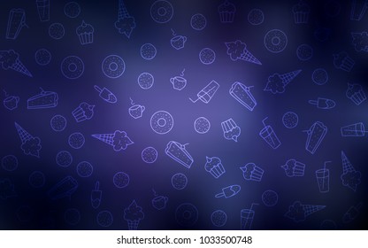 Dark Purple vector template with sweet snacks. Decorative shining illustration with sweets on abstract template. Doodle design for your business advert of cafes.