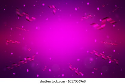 Dark Purple vector texture with birthday confetti. Beautiful colored illustration with ribbon in celebration style. New design for ad, poster, banner of your Party.