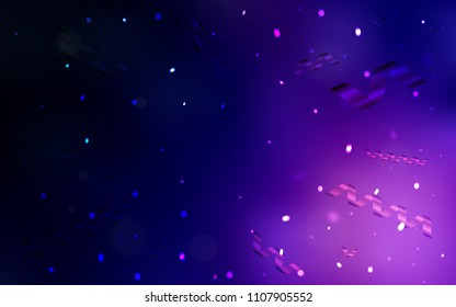 Dark Purple vector texture with birthday confetti. Beautiful colored illustration with ribbon in celebration style. Beautiful design for your business advert of anniversary.