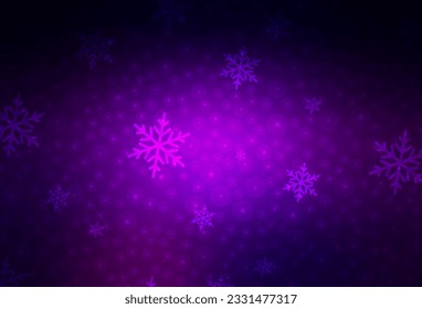 Dark Purple vector texture in birthday style. Abstract illustration with Xmas balls and snowflakes. Template for lettering, typography.