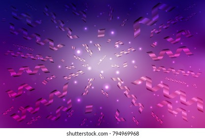 Dark Purple vector texture with birthday confetti. Decorative shining illustration with ribbons on abstract template. The pattern can be used for birthday gifts, congratulations.