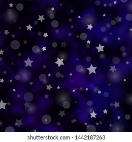 Dark Purple vector texture with circles, stars. Colorful disks, stars on simple gradient background. Pattern for trendy fabric, wallpapers.