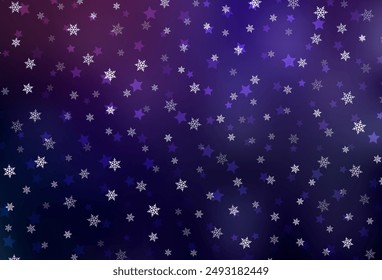 Dunkelviolette Vektorgrafik Textur mit farbigen Schneeflocken, Sternen. Moderne geometrische abstrakte Illustration mit Schneeflocken. Design für Neuen Jahre AD, Broschüren.