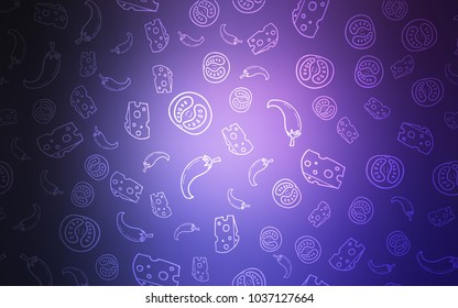 Dark Purple vector texture with delicious snacks. Decorative shining illustration with food on abstract template. Pattern for menu of cafes, bars, restaurants.