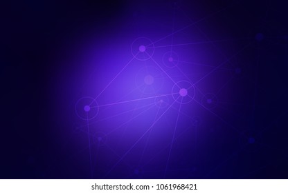 Dark Purple vector texture with disks, lines. Glitter abstract illustration with connection of triangle structure. New design for ad, poster, banner of your website.