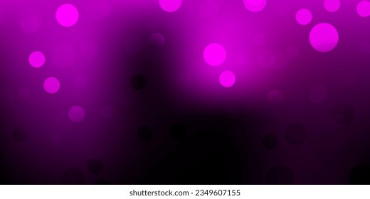 Dark purple vector texture with disks. Illustration with set of shining colorful abstract spheres. Design for posters, banners.