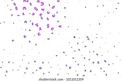 Dark Purple vector texture with financial symbols. Shining colored illustration with EUR, USD, JPY signs. Smart design for your business advert of economic, wealth.