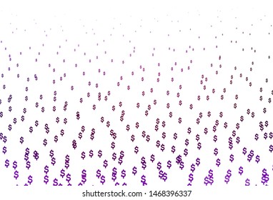 Dark Purple vector texture with financial symbols. Blurred design in with symbols of USD. Best design for your ad, poster, banner of money.