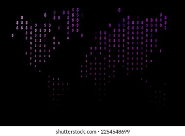 Textura vector púrpura oscura con símbolos financieros. Ilustración abstracta con símbolos digitales financieros de colores. El patrón se puede usar como anuncios, afiches, banner para pagos.