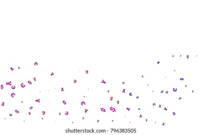 Dark Purple vector texture with financial symbols. Colored symbols of all currency on white background. Best design for your ad, poster, banner of money.