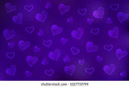Dark Purple vector texture with lovely hearts. Beautiful colored illustration with hearts in celebration style. Pattern can be used for valentine's ad, booklets.