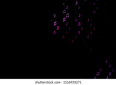 Dark Purple vector texture with musical notes. Abstract illustration with colorful symbols of melody. Pattern for websites of musitians.